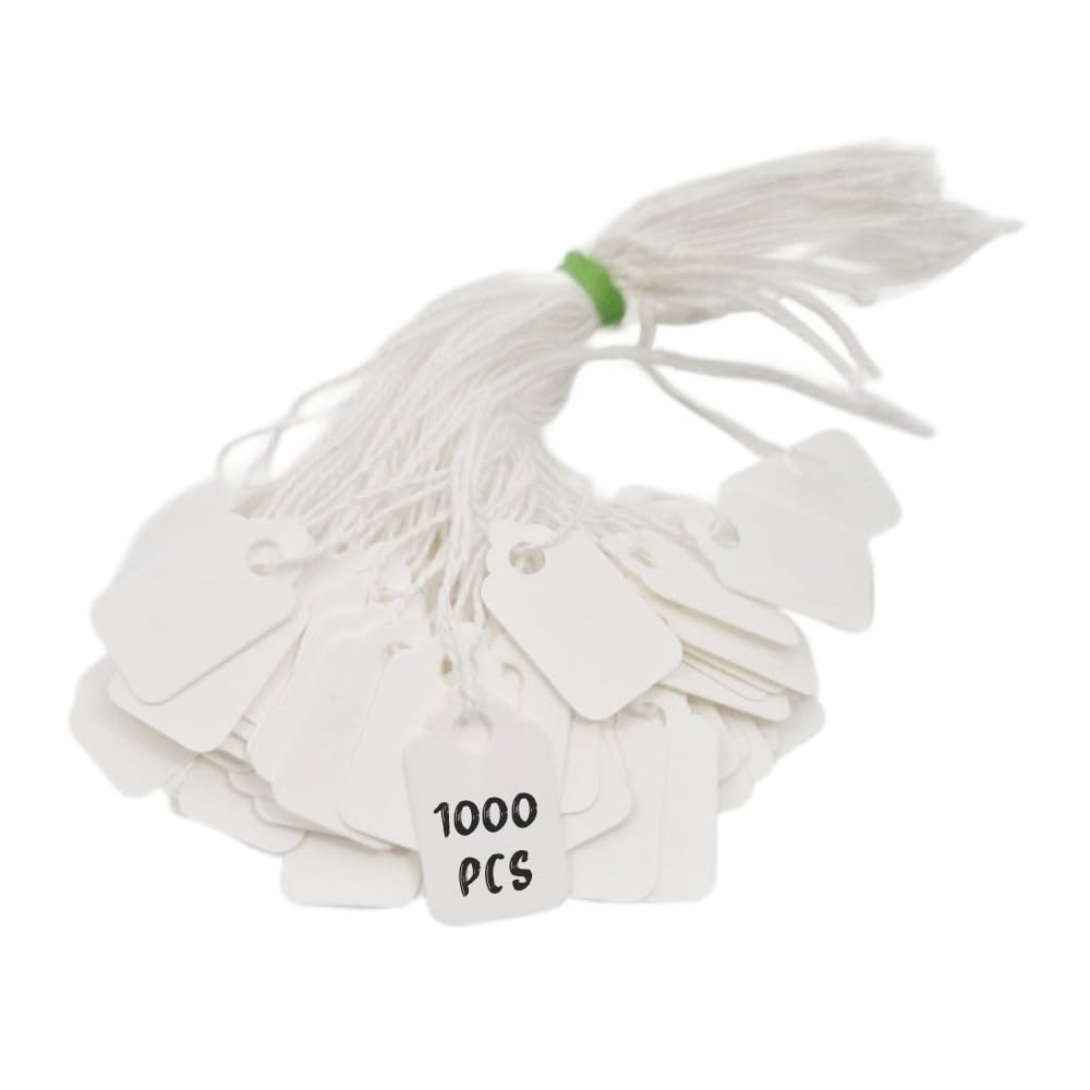 Swift Strung Tags White Card Clothing Parcel Label String Hanging Gift Swing Tickets Kraft Hang Price Labelling 25mm x 15mm (Pack of 1000)