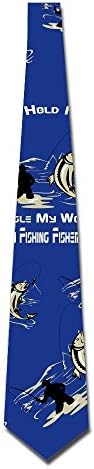 I Hold My Rod Wiggle My Worm Funny Fishing Fisherman Cartoon Mens Printed Floral Neckties College Striped Neck Tie