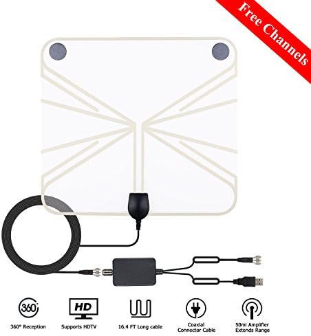 HDTV Antenna, 50 Mile Long Rang Indoor Amplified HD Digital TV Antenna Signal Booster Upgraded Version, 16FT Coaxial