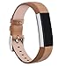 Tobfit Leather Bands Compatible with Fitbit Alta/Alta HR Bands, Genuine Leather Replacement Wristbands, (Tan+Rose Gold, 5.5''-8.1'')