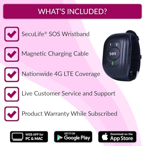 Seculife Seculife SOS Wristband – Elderly Life Saving Fall Alert System, Emergency Call Button, Assistive Speakerphone, GPS Tracking, Seniors Dementia, Alzheimer’s, 24/7 Medical Monitoring