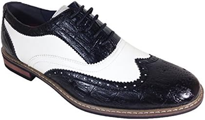 Men Classic Black White Two Tone Color Classic Lace up Wingtip Captoe Oxfords Shoes