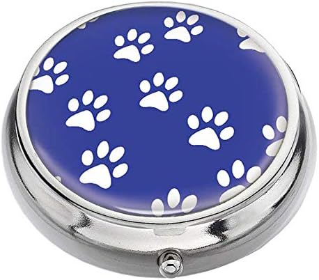 Rex Parker Pill Box -Compact 3 Compartment Medicine Case, Pill Box for Pocket or Purse(Cute Dog Footprints On Blue Theme)，Circular