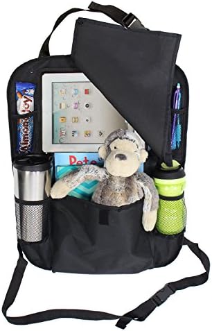 Back of Seat Car Organizer with Holder for iPad and Tablets up to 10.1" and Snap on Flap in Black