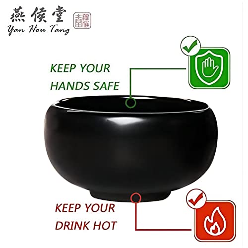 Yan Hou Tang 6 of Ceramic Sake Tea Cups Tiny Small Chinese Traditional Ceremony Teaware Black - 45ml 1.6 Ounces Handcraft Gift Box Pack Steady Premium Pottery Asia Japanese Gongfu Style Hot Cold