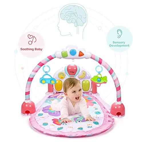 Forstart Kick and Play Piano Gym Large Activity Play Mat for Baby Sit Lay Down Infant Tummy Time Sensory Development Educational Playtime Pink - Thumbnail 7