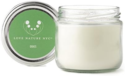 LOVE NATURE NYC Natural Soy Candle Jar, Grass Scented, 60 Hours, Clean Burning Non-Toxic, Fragrance Notes of Grass and Jasmine