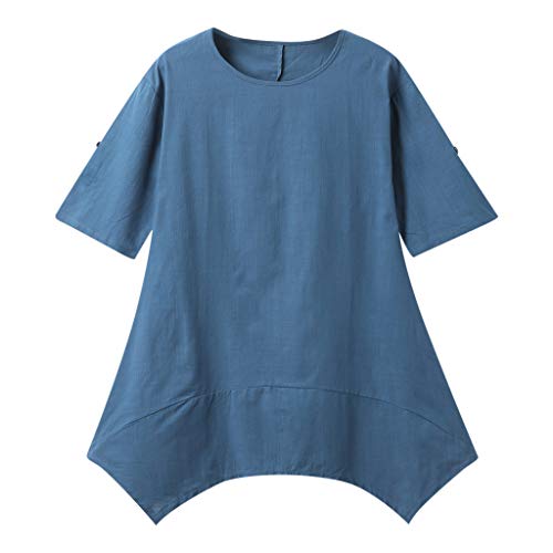image for Toimothcn Women's Cotton Linen Tunic Tops Half Roll Sleeve Plus Size C