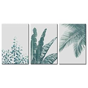 3 Panel Retro Style Green Tropical Leaves x 3 Panels