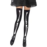 FHGG Halloween Skeleton Knee High Socks UV Black High Long Stockings | Over Knee Socks One Size for Women Halloween Cosplay Parties Tights Accessory