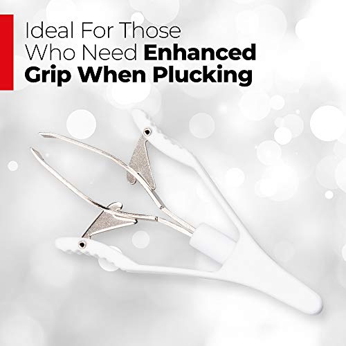 Titania Germany Automatic Tweezers - Premium Stainless Steel Tweezer with Angled Tips & White Plastic Handles For Easy Grip & Clean Plucking - Precision Eyebrow & Hair Remover