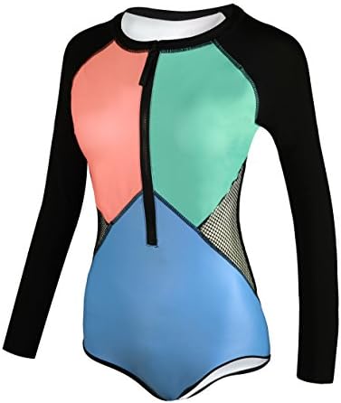 dilinte Women One Piece Swimsuit Floral Long Sleeve Sun Protection Swimsuit Rash Guard Beachwear