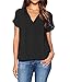 LILBETTER Womens Casual Chiffon Ladies V-Neck Short Sleeve Blouse Tops(Black,X-Large)