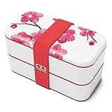 monbento - MB Original Blossom red / pink / white bento box - 2 tier leakproof lunch box for work/school lunch packing and meal prep - BPA free - Food grade safe food containers