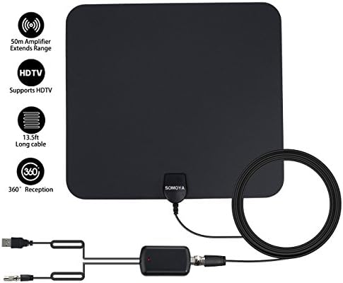 HDTV Antenna, Indoor Amplified TV Antenna, 50 Mile Range 1080p Digital HD Antenna with Detachable Amplifier Signal Booster,13.2 FT High Performance Coax Cable - Upgraded Version Better Reception