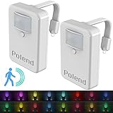 [Pack of 2] POLEND Upgraded 16 Color Changing LED Motion Activated Bathroom Toilet Nightlight, Wireless Battery Powered Motion Toilet Bowl Light, Perfect for Saving Your Eyes at Night