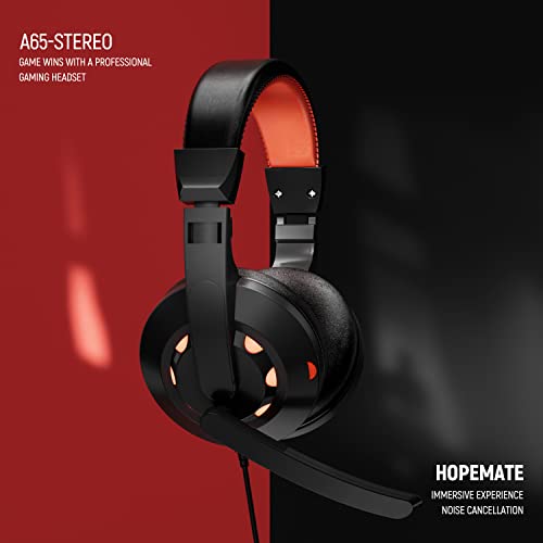 HOPEMATE Wired Gaming Headset with Microphone, Soft Ear Muffs, LED Lighting Effects, Integrated Volume Control, Compatible with PS4, PS5, PC, Xbox, Laptop, Lightweight Headphone for Adults & Kids