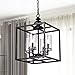 Jojospring La Pedriza 4-Light Antique Black Lantern Chandelier with Clear Glass Cylinders
