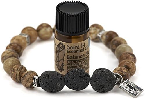 Picture Jasper Lava Stone Diffuser Bracelet Includes Essential Oil Sample-Large