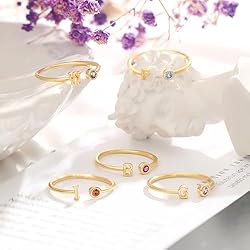 FUNEIA Initial Birthstone Rings for Women Non