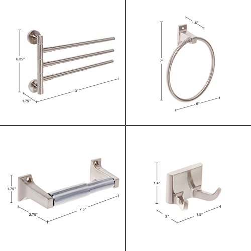 image for Bathroom Accessory Set - Wall Mounted Stainless Steel 4 Piece Bathroom