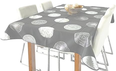 My Jolie Home, 60 x 80-Inch Rectangular Light Grey Silver Circle Stain Resistant Tablecloth, Grey/Silver (60 x 80-Inch)