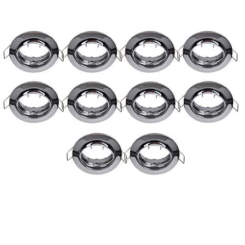 lighteu, 10x Flush-Mounted Spotlight Aluminium Frame, recessed GU10, MR16 (GU5.3) Fitting, Tilt Function, Ceiling Downlight Fitting, Holder (Socket) not Included, Chrome Finish