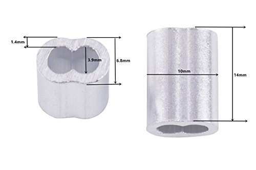 Eowpower 100Pcs 1/8 inch Wire Rope Aluminum Sleeves Cable Crimps and 16Pcs M3 Stainless Steel Thimble