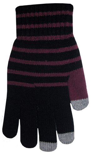 Boss Tech Products Knit Touchscreen Gloves with Conductive Fingertips for Use with All Touchscreen Electronic Devices - Black and Purple
