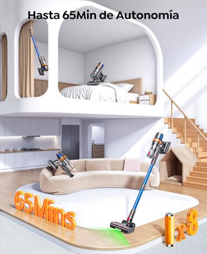 600W/50KPa Cordless Vacuum Cleaner, 65 Mins Autonomy, Vertical Broom Vacuum Cleaner with Anti-Dust Mite Brush, Touch Screen, Aromatic Function, Wall Charging, Anti-Tangle, LED Light, Suitable for Floors/Sofas/Pets