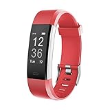 moreFit Fitness Tracker, Slim HR Plus Heart Rate Smart Bracelet Pedometer Wearable Waterproof Activity Tracker Watch, Silver/Red