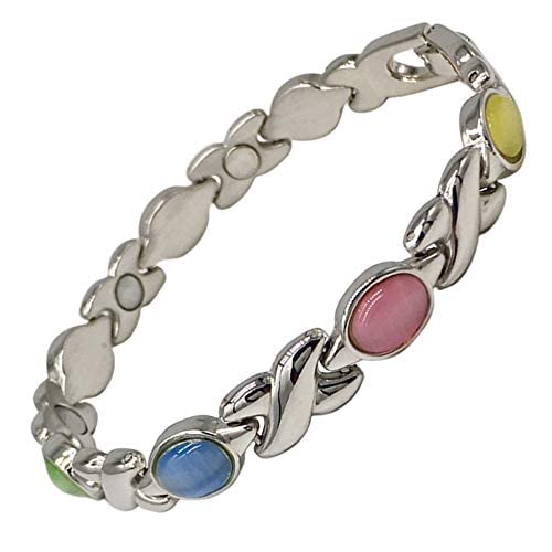 Helena Rose Ladies Magnetic Bracelet for Women - Multi Coloured Cats Eye Gem Stones - Fits Wrists Up To 18.5cm Adjustable - with Jewellery Gift Box…