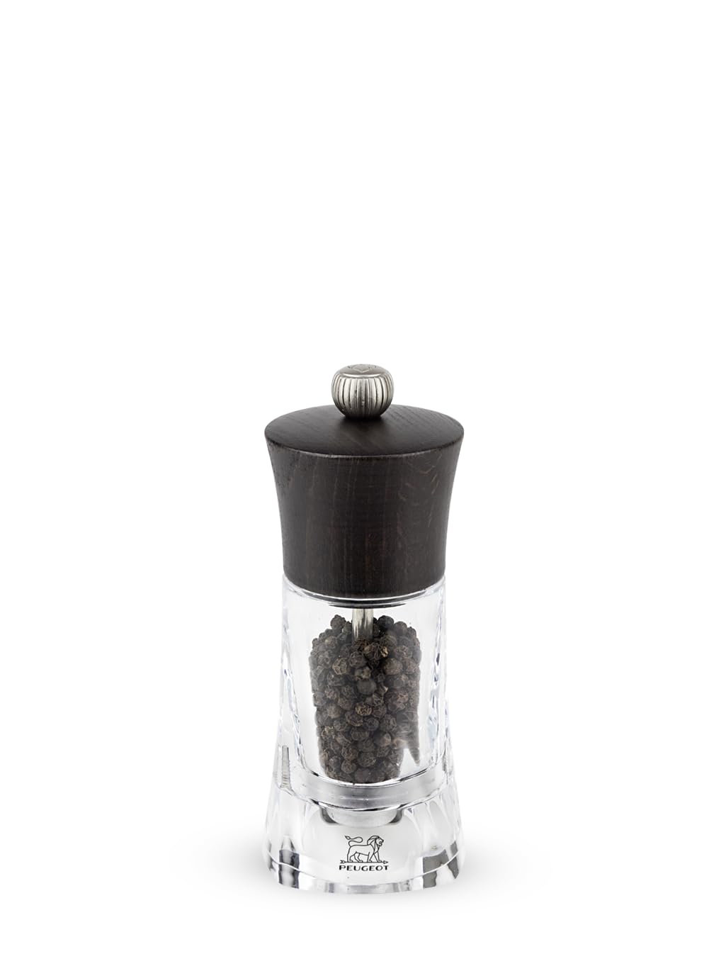 Peugeot - Oléron 14 cm Pepper Mill - Classic Grind System - Made with PEFC Certified Wood and Acrylic - Made in France - Chocolate and Transparent Colour