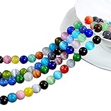 YUEAON 100PCS 8mm Natural Gemstone Beads Round Cat's Eye Loose Stone Beads for Jewelry Making DIY Bracelets neckalce Wholesale-Bulk lots-30 inches Strand-Colorful-Polished