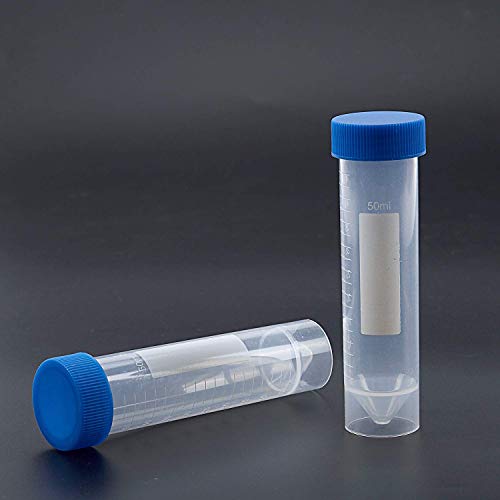 Potelin Premium Quality 5 Pieces 50ml Plastic Transparent Centrifuge Tube with Scale Plastic Test Tube Free-Standing with Screw Cap