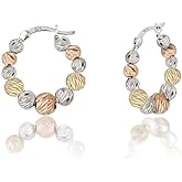Savlano 925 Sterling Silver Beaded Round Hoop Earrings – 18K Gold Tri Color Plated Hoop Earrings for Women - Made In Italy Comes with Savlano Gift Box