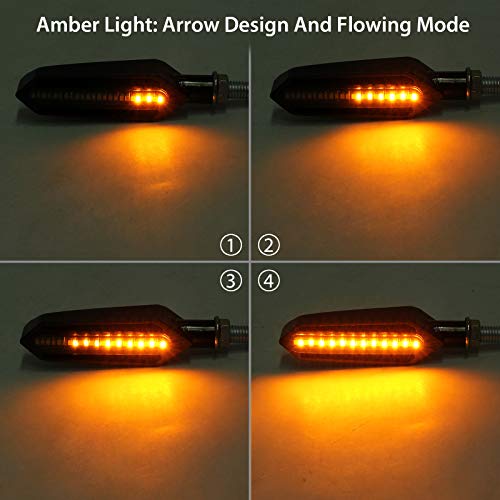 Justech 4pcs Flowing Motorbike Turn Signal Lights Flashing Turning Indicators Rear Brake Lights Daytime Running Lights for 12V Universal Motorcycle - Thumbnail 2