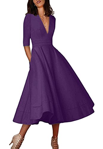 Women Deep V Neck Cocktail Banquet Bridesmaid Party Dresses Gown Plus Size