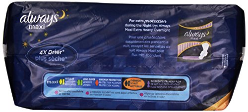 Always Maxi Size 4 Feminine Pads without Wings, Overnight Absorbency, Unscented, 28 Count