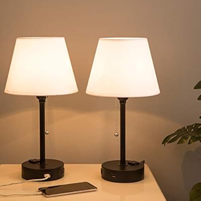 Lifeholder Bedside Lamps Table Lamp With Useful Dual Usb Ports A Power Outlet Minimalist White Shade Usb Nightstand Lamp Desk Lamp Perfect For Bedroom Living Room Or Office 2 Packs