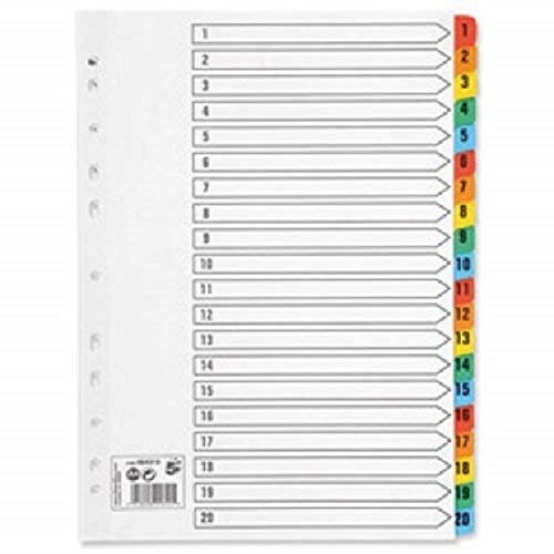 2 x Set of A4 File Dividers Numbered 1-20 Plastic Tabs