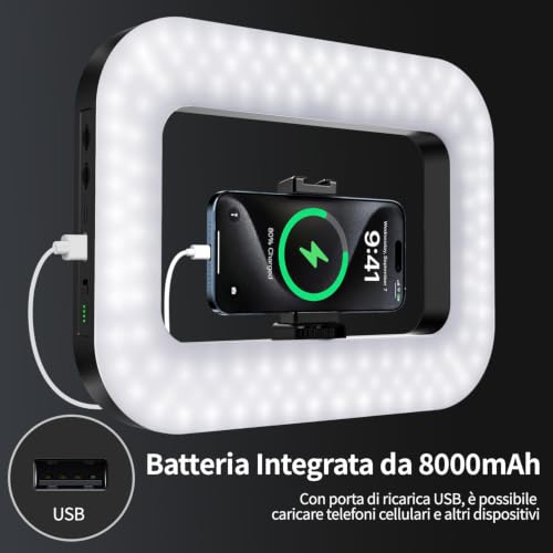 yAyusi Mobile Phone Light Video Light Phone Stabilizer with Light, 8000mAh LED Selfie Ring Light with Phone Holder, Video System for Smartphone/Action Cam/Vlog/TikTok (Clip)