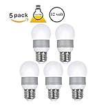 (Pack of 5) 5w E26 LED Bulbs, 12 Volt, Warm White, Round Shape, 40w Equivalent, Solar Powered LED Bulbs, Off Grid LED Bulbs