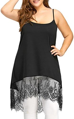Anxinke Women Plus Size Spaghetti Strap Loose Camisole Shirts Long Tunic Tank Top with Lace Trim (3XL)