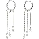 SLUYNZ 925 Sterling Silver Star Hoop Earrings for Women Star Dangle Earrings Hoop Tassel