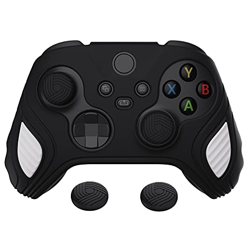 PlayVital Scorpion Edition Two-Tone Anti-Slip Silicone Case Cover for Xbox Series X/S Controller, Soft Rubber Case for Xbox Core Wireless Controller with Thumb Grip Caps - Black & White