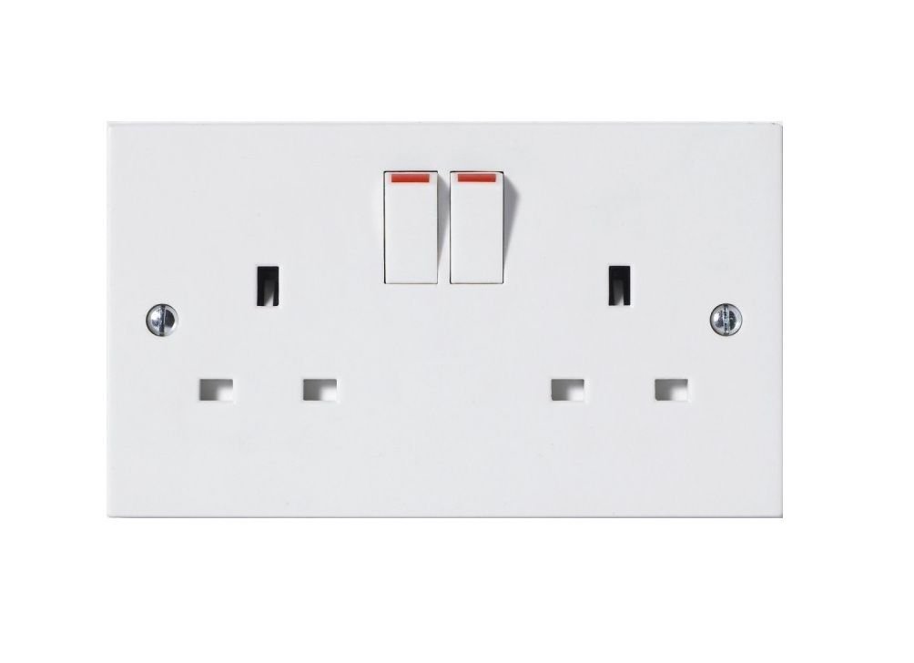 Invero® Doubled Plug Wall Electric Socket Switched 2 Gang 13A Double Pole with Square Edge & Screw Fixings Included