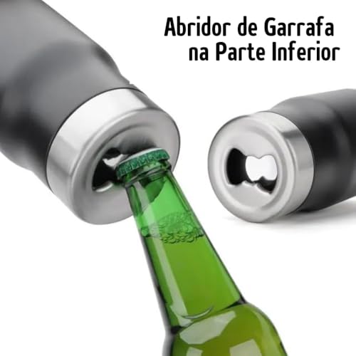 Caneca Porta Latas 4 em 1 Inox Térmica a Vácuo para Long Neck 355ml - Preto