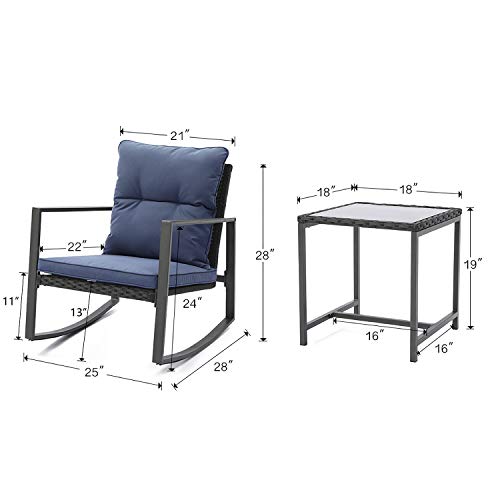 COSIEST 3 Piece Bistro Set Patio Rocking Chairs Outdoor Furniture w