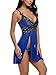 Avidlove Women V Neck Babydoll Strap Lingerie Lace Chemise Teddy Outfits (XL, Blue)